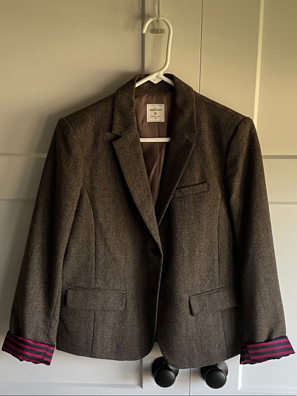 GAP Women's Brown Blazer with Striped Cuff Detail